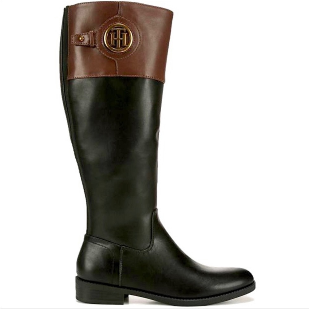 Tommy Hilfiger Tall Riding Boots Logo Brown Black Twinezza Equestrian Ridder